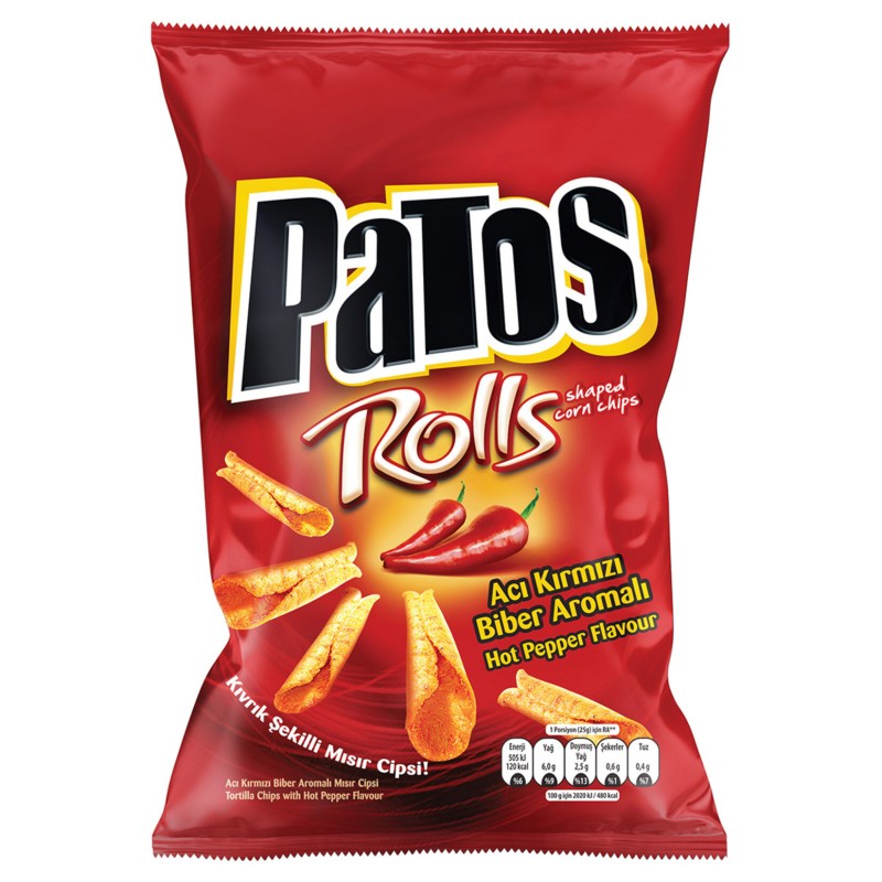 Patos Rolls Acı Kırmızı Biber Aromalı Mısır Cipsi 195 G