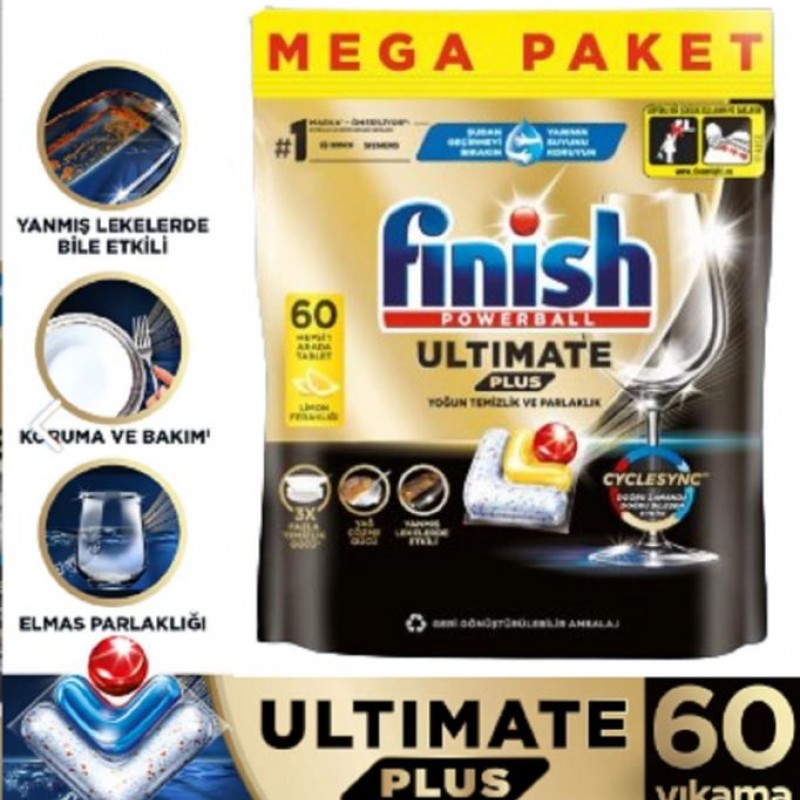 Finish Ultimate Plus Hepsi Bir Arada 60 Kapsül Lemon Bulaşık Tableti